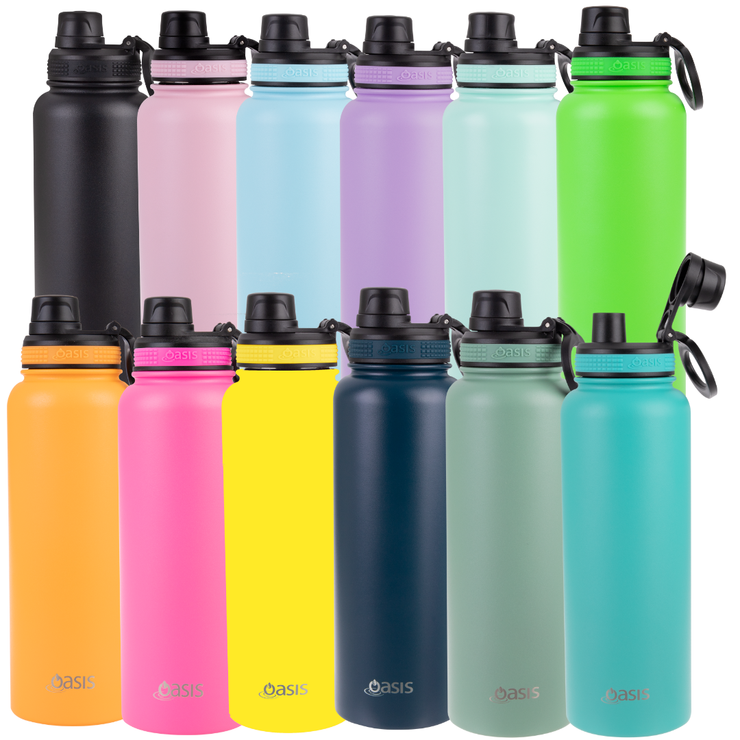 Oasis 1.1 Litre Stainless Steel Insulated Challenger Sports Bottle w/ Screw Cap - Assorted Colours