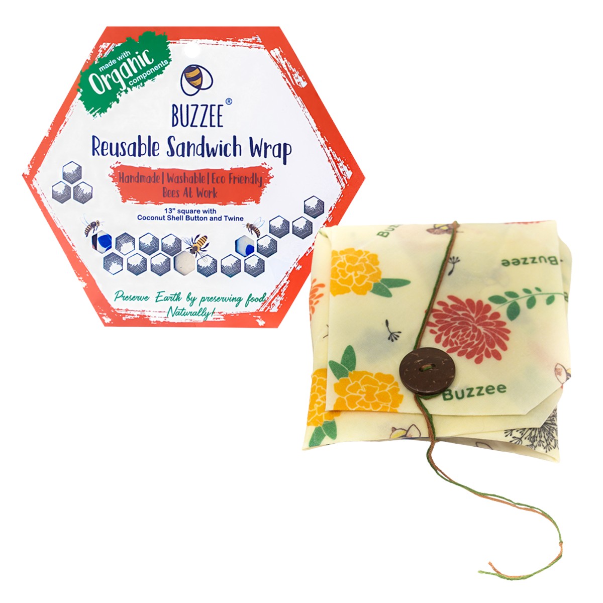 BUZZEE Organic Beeswax Sandwich Wrap - Bees at Work