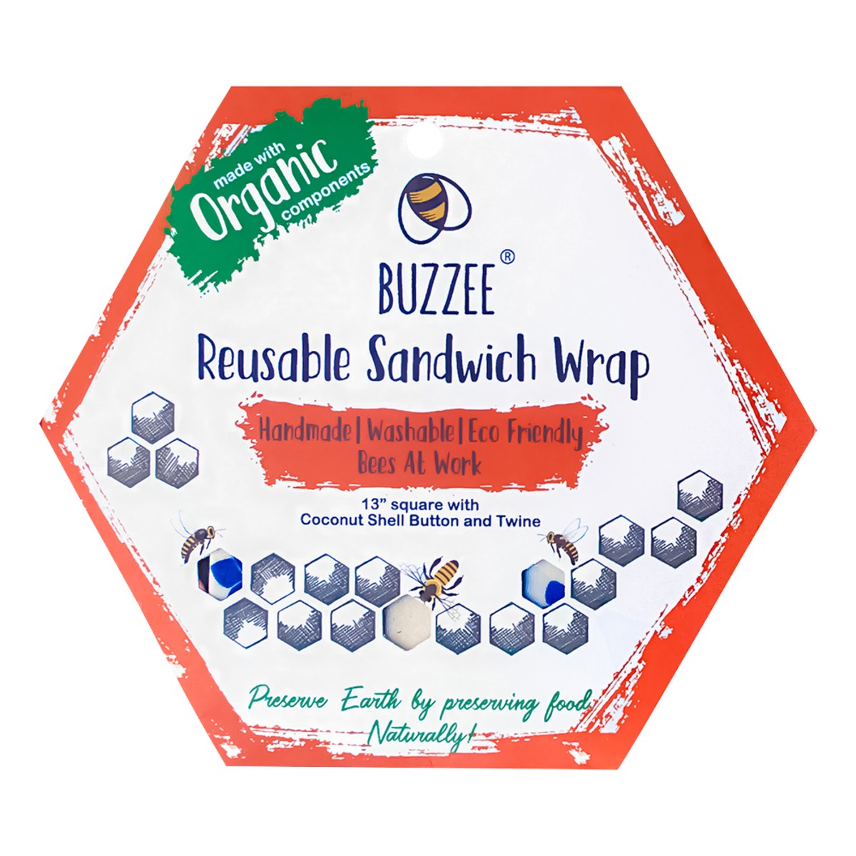 BUZZEE Organic Beeswax Sandwich Wrap - Bees at Work