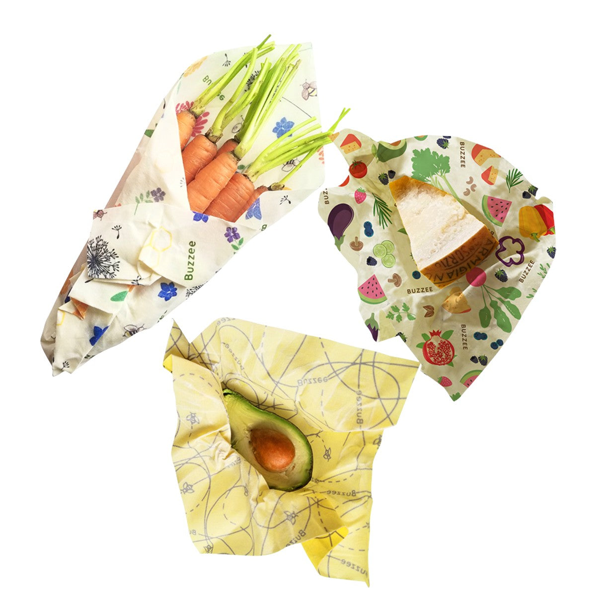 BUZZEE Organic Beeswax Wraps - 3 Pack