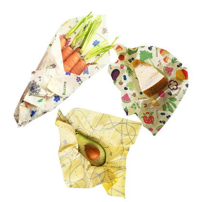 BUZZEE Organic Beeswax Wraps - 3 Pack