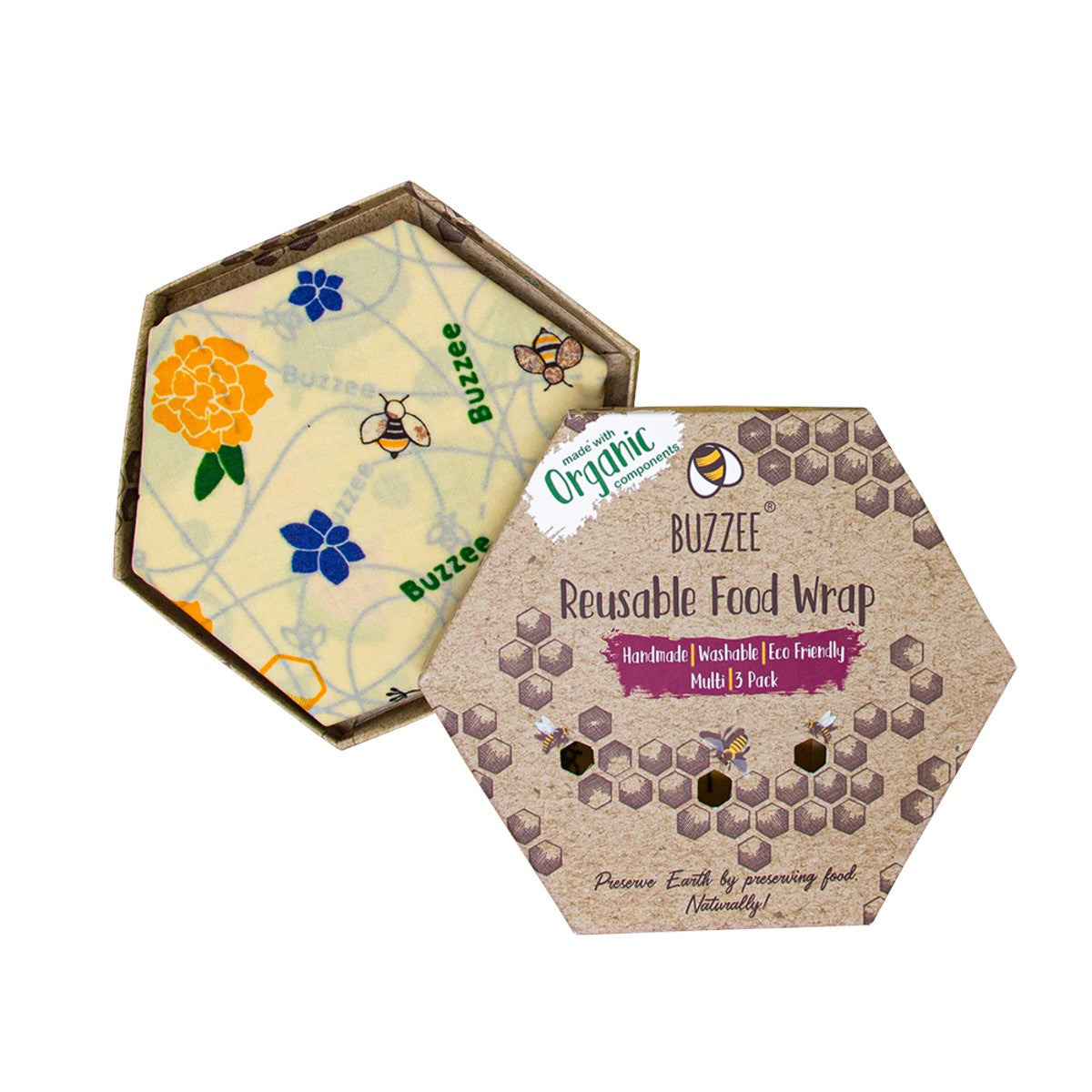 BUZZEE Organic Beeswax Wraps - 3 Pack