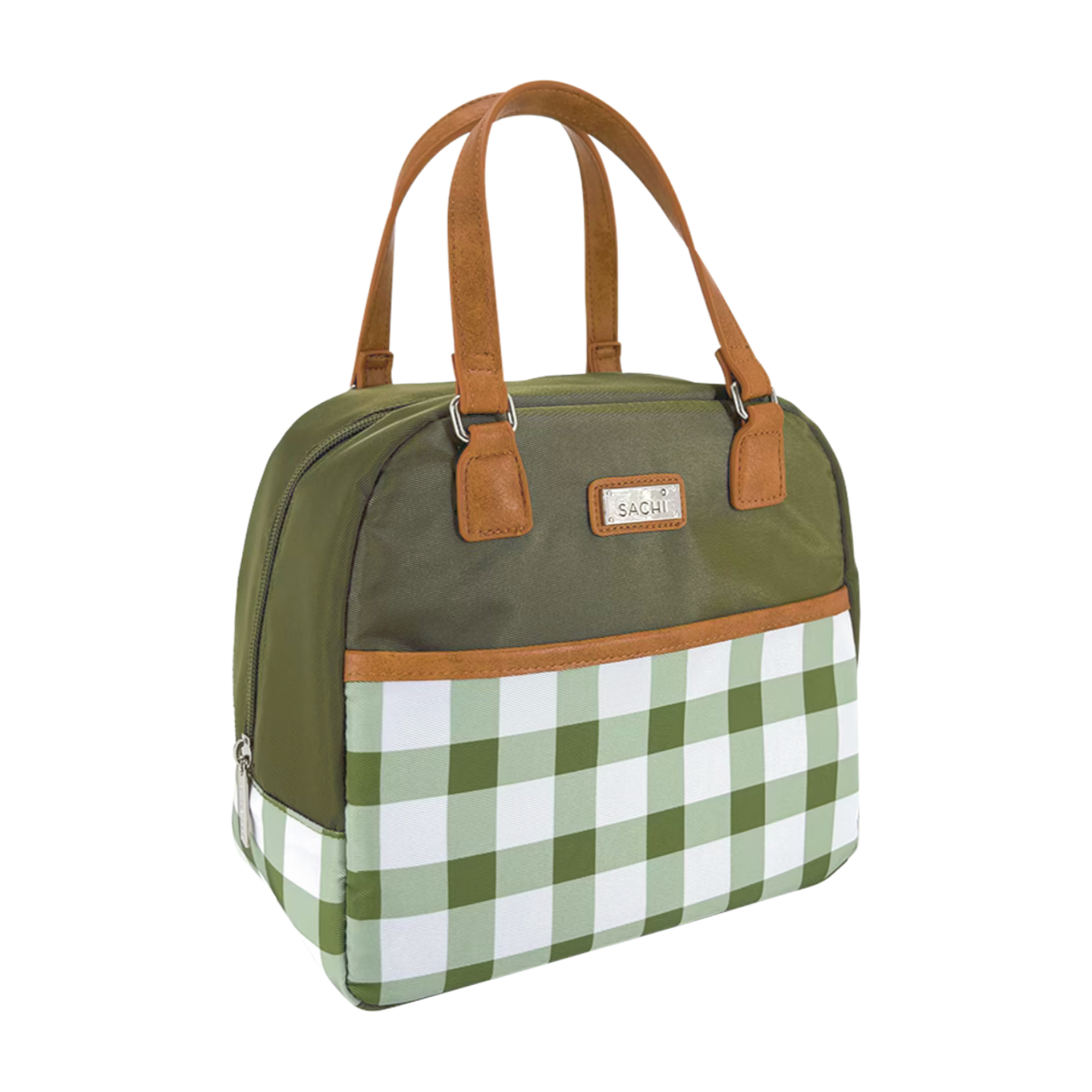 Sachi Insulated Cali Lunch Bag - Olive Green Gingham