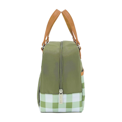 Sachi Insulated Cali Lunch Bag - Olive Green Gingham