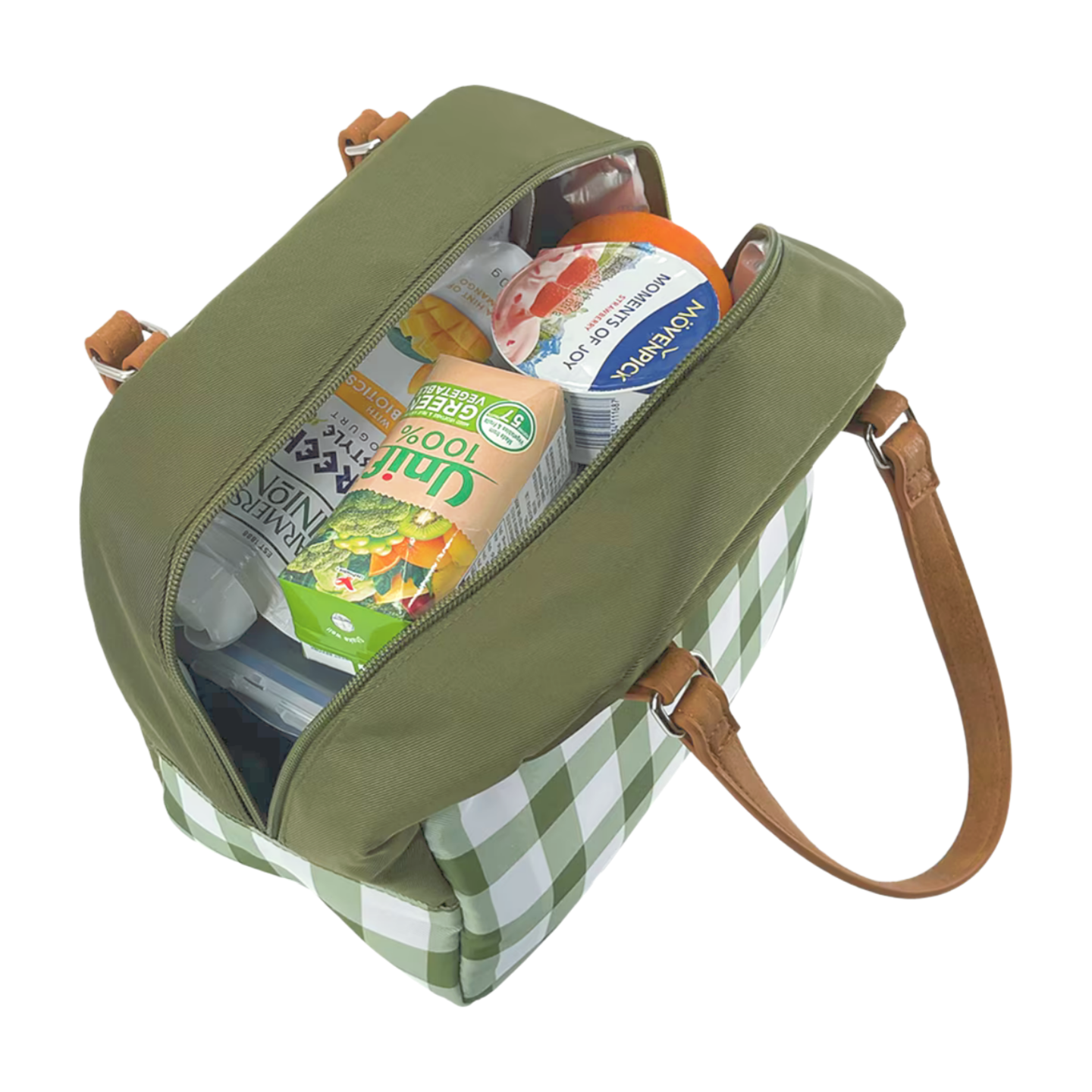 Sachi Insulated Cali Lunch Bag - Olive Green Gingham