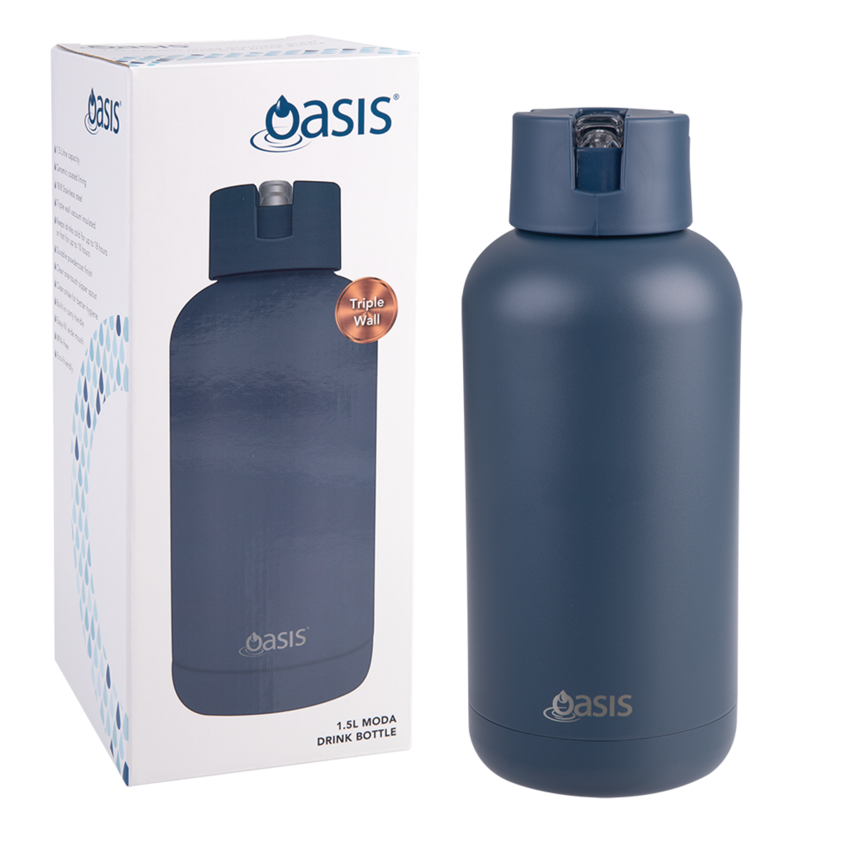 Oasis 1.5L Moda Ceramic Lined Insulated Drink Bottle - Assorted Colours