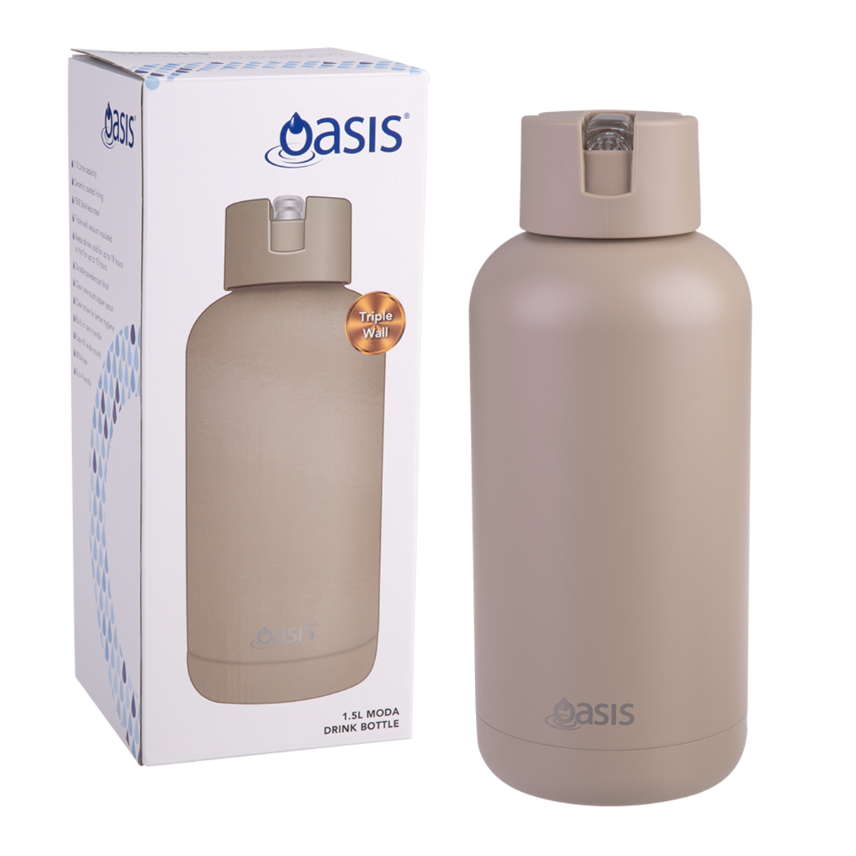 Oasis 1.5L Moda Ceramic Lined Insulated Drink Bottle - Assorted Colours