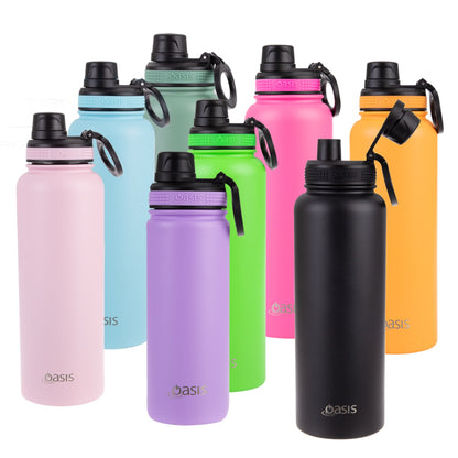 Oasis 1.1 Litre Stainless Steel Insulated Challenger Sports Bottle w/ Screw Cap - Assorted Colours