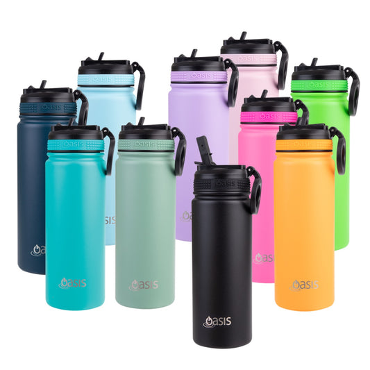 Oasis 550ml Stainless Steel Insulated Challenger Drink Bottle w/ Sipper Straw Lid - Assorted Colours