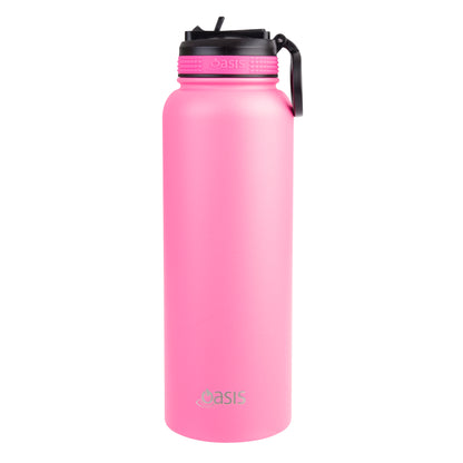 Oasis 1.1 Litre Stainless Steel Insulated Challenger Sports Bottle w/ Sipper Straw Lid - Assorted Colours