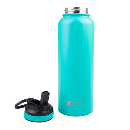 Oasis 1.1 Litre Stainless Steel Insulated Challenger Sports Bottle w/ Sipper Straw Lid - Assorted Colours