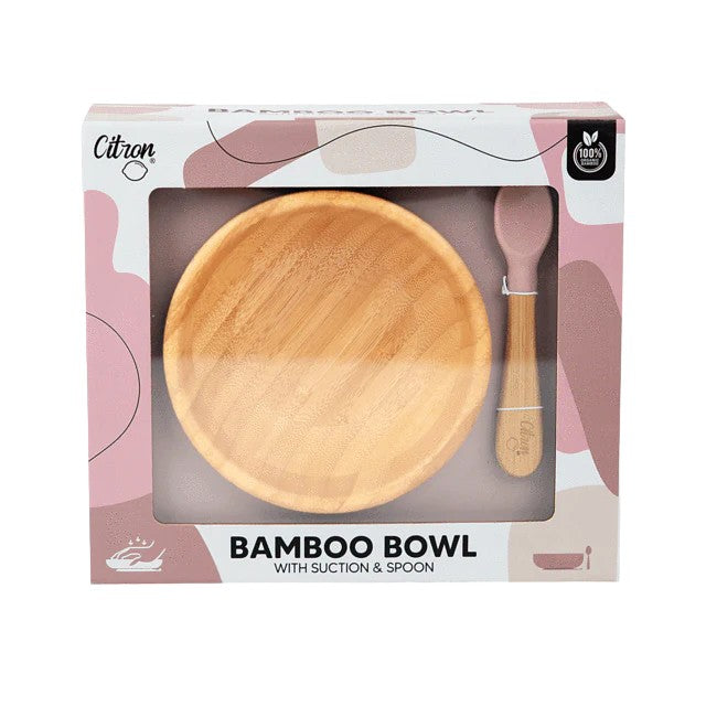 Citron Bamboo Bowl w/ Suction & Spoon - Blush Pink