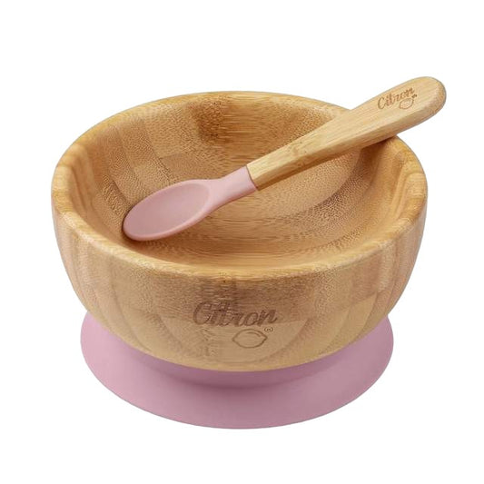 Citron Bamboo Bowl w/ Suction & Spoon - Blush Pink