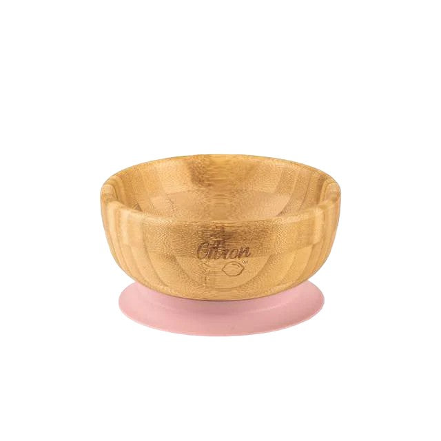 Citron Bamboo Bowl w/ Suction & Spoon - Blush Pink