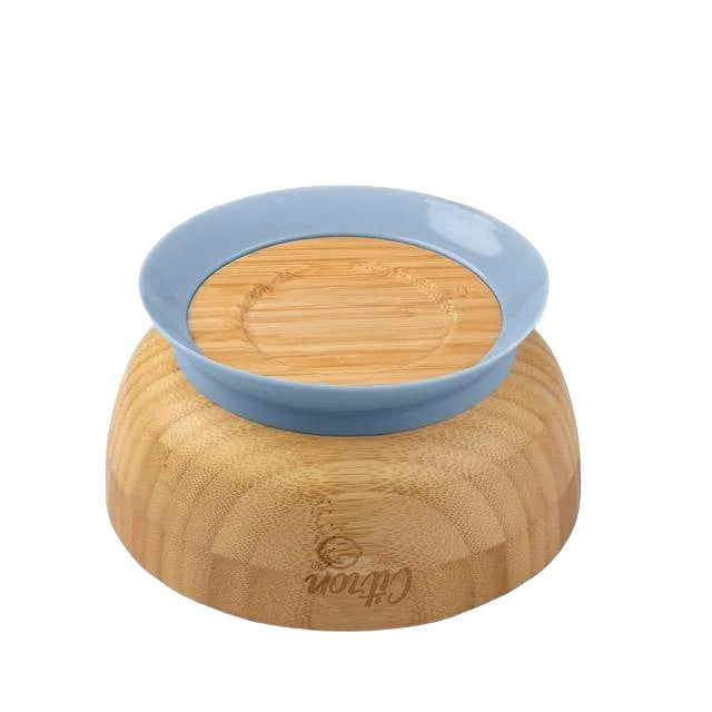 Citron Bamboo Bowl w/ Suction & Spoon - Dusty Blue