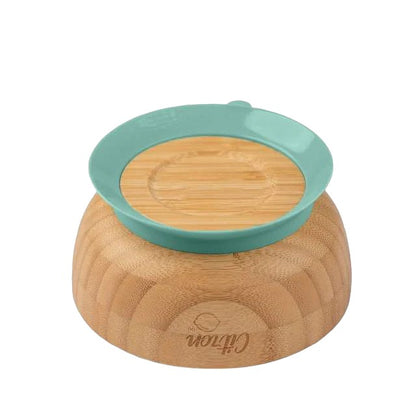 Citron Bamboo Bowl w/ Suction & Spoon - Green