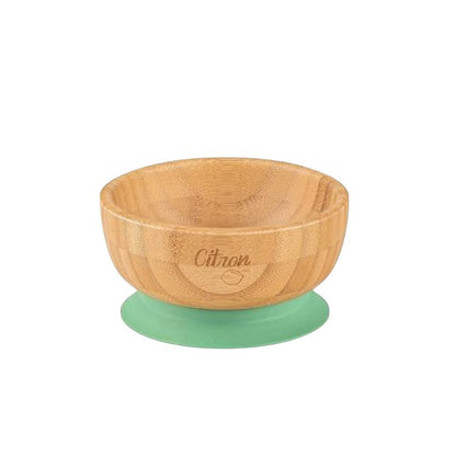 Citron Bamboo Bowl w/ Suction & Spoon - Green