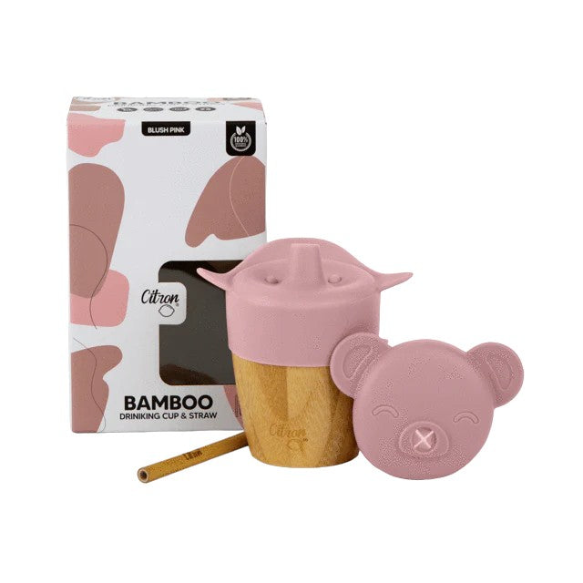 Citron Bamboo Cup w/ 2 Lids & Straw - Blush Pink