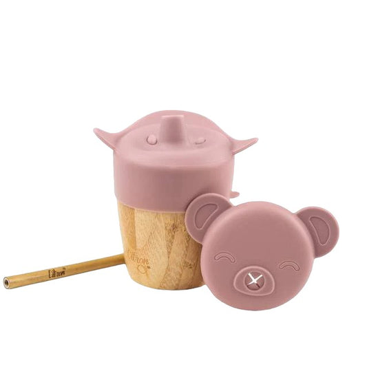 Citron Bamboo Cup w/ 2 Lids & Straw - Blush Pink