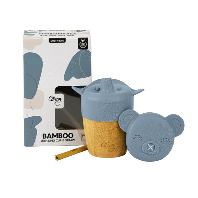 Citron Bamboo Cup w/ 2 Lids & Straw - Dusty Blue