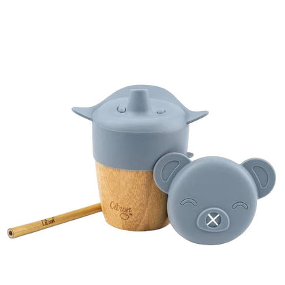 Citron Bamboo Cup w/ 2 Lids & Straw - Dusty Blue