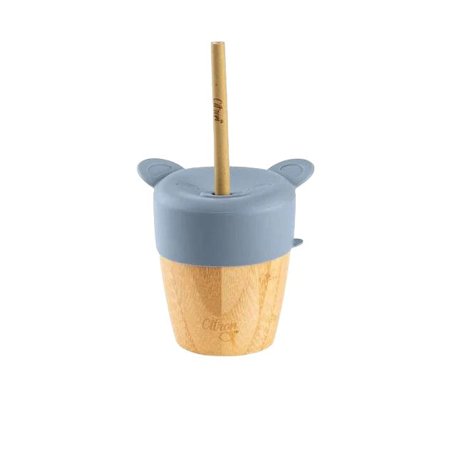 Citron Bamboo Cup w/ 2 Lids & Straw - Dusty Blue