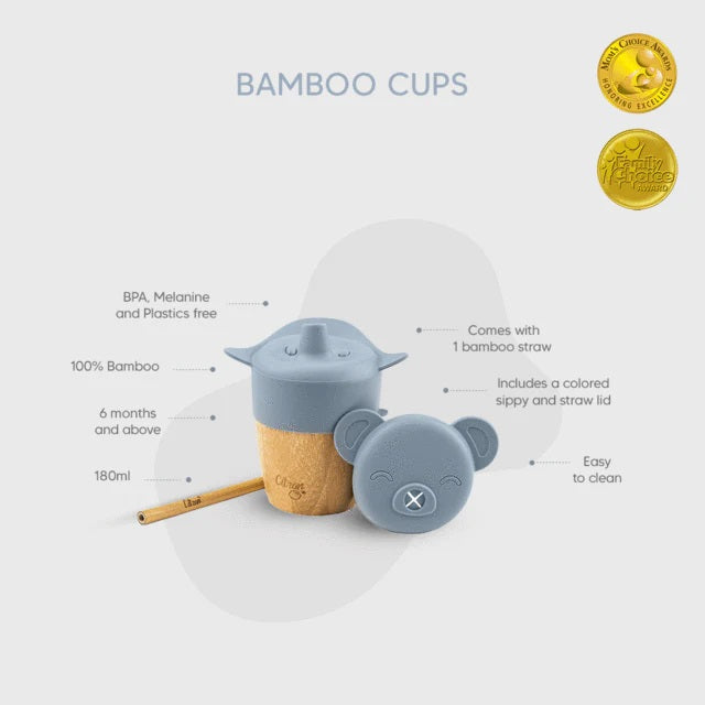 Citron Bamboo Cup w/ 2 Lids & Straw - Dusty Blue