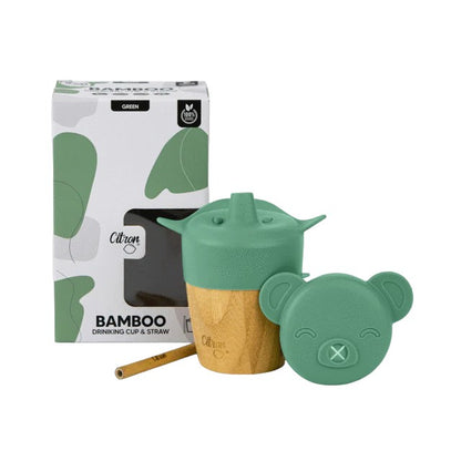 Citron Bamboo Cup w/ 2 Lids & Straw - Green