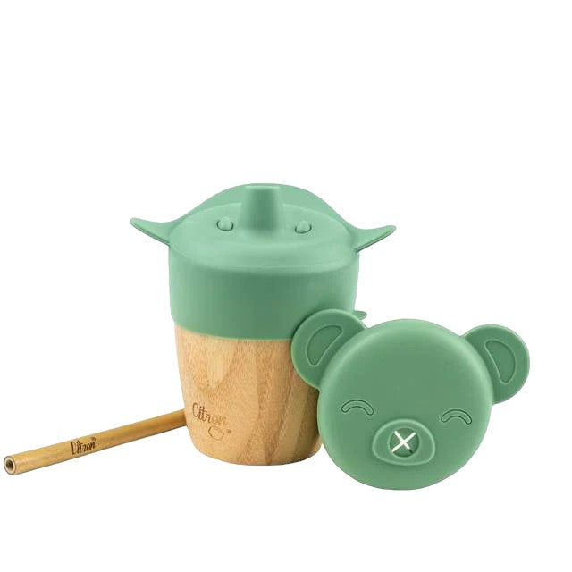 Citron Bamboo Cup w/ 2 Lids & Straw - Green