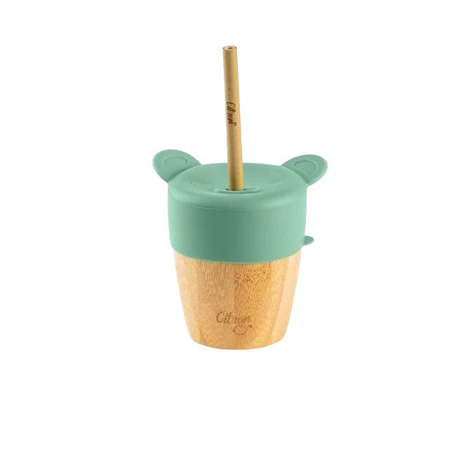 Citron Bamboo Cup w/ 2 Lids & Straw - Green