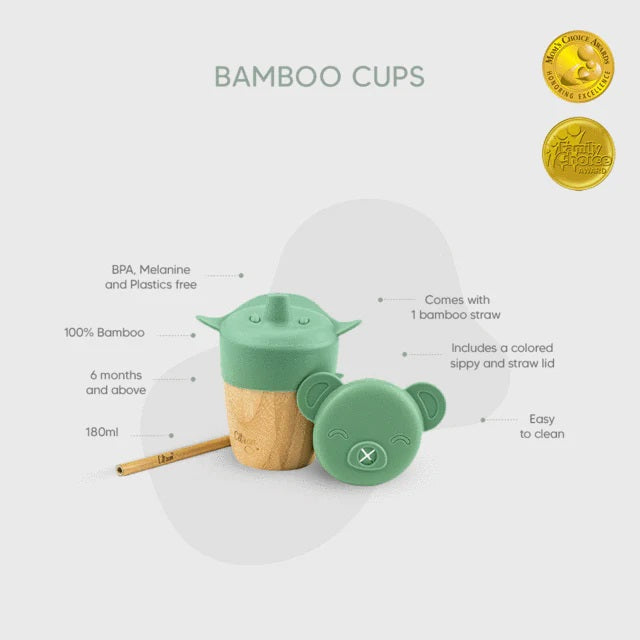 Citron Bamboo Cup w/ 2 Lids & Straw - Green