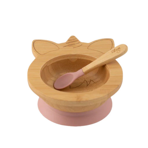 Citron Unicorn Bamboo Bowl w/ Suction & Spoon