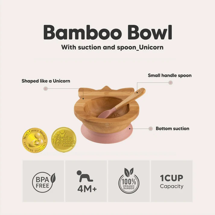 Citron Unicorn Bamboo Bowl w/ Suction & Spoon