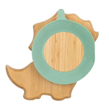 Citron Dinosaur Bamboo Plate w/ Suction & Spoon