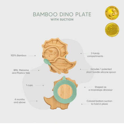 Citron Dinosaur Bamboo Plate w/ Suction & Spoon