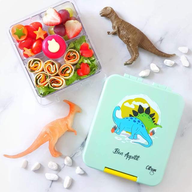 Citron Snackbox Bento style w/ 4 Compartments & Accessories - Dinosaur