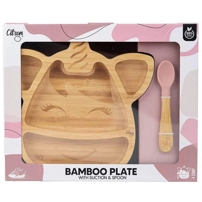 Citron Unicorn Bamboo Plate w/ Suction & Spoon