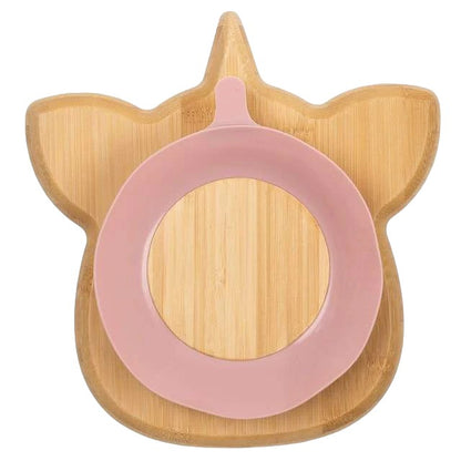 Citron Unicorn Bamboo Plate w/ Suction & Spoon