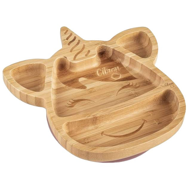 Citron Unicorn Bamboo Plate w/ Suction & Spoon