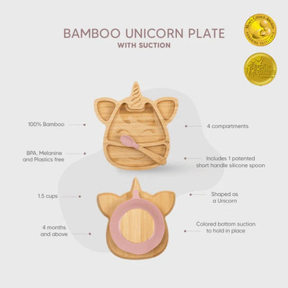 Citron Unicorn Bamboo Plate w/ Suction & Spoon