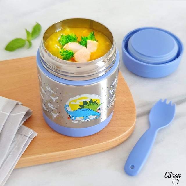 Citron 300ml Food Jar w/ Spork - Blue Dinosaur