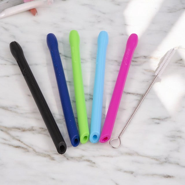 Appetito Silicone Cocktail Straws w/ Cleaning Brush - 5 Pack