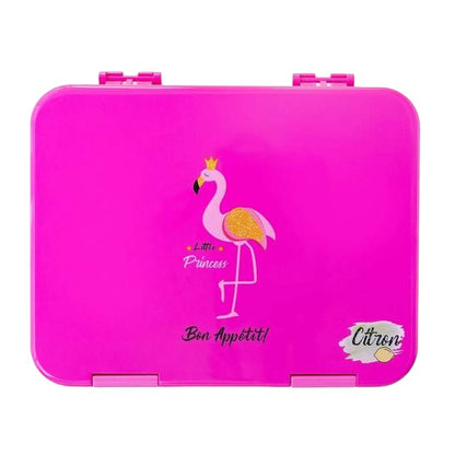 Citron Lunchbox Bento Style w/ 4 Compartments & Accessories - Flamingo