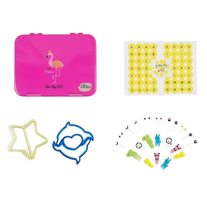 Citron Lunchbox Bento Style w/ 4 Compartments & Accessories - Flamingo