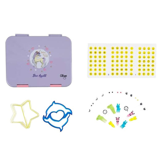 Citron Lunchbox Bento Style w/ 4 Compartments & Accessories - Unicorn