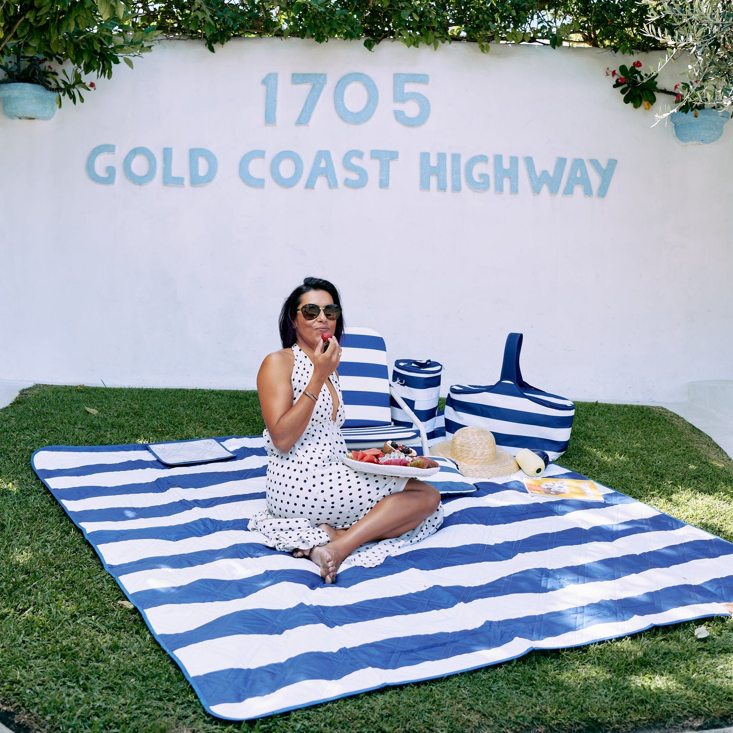 Annabel Trends Picnic Cooler Bag - Navy Stripe