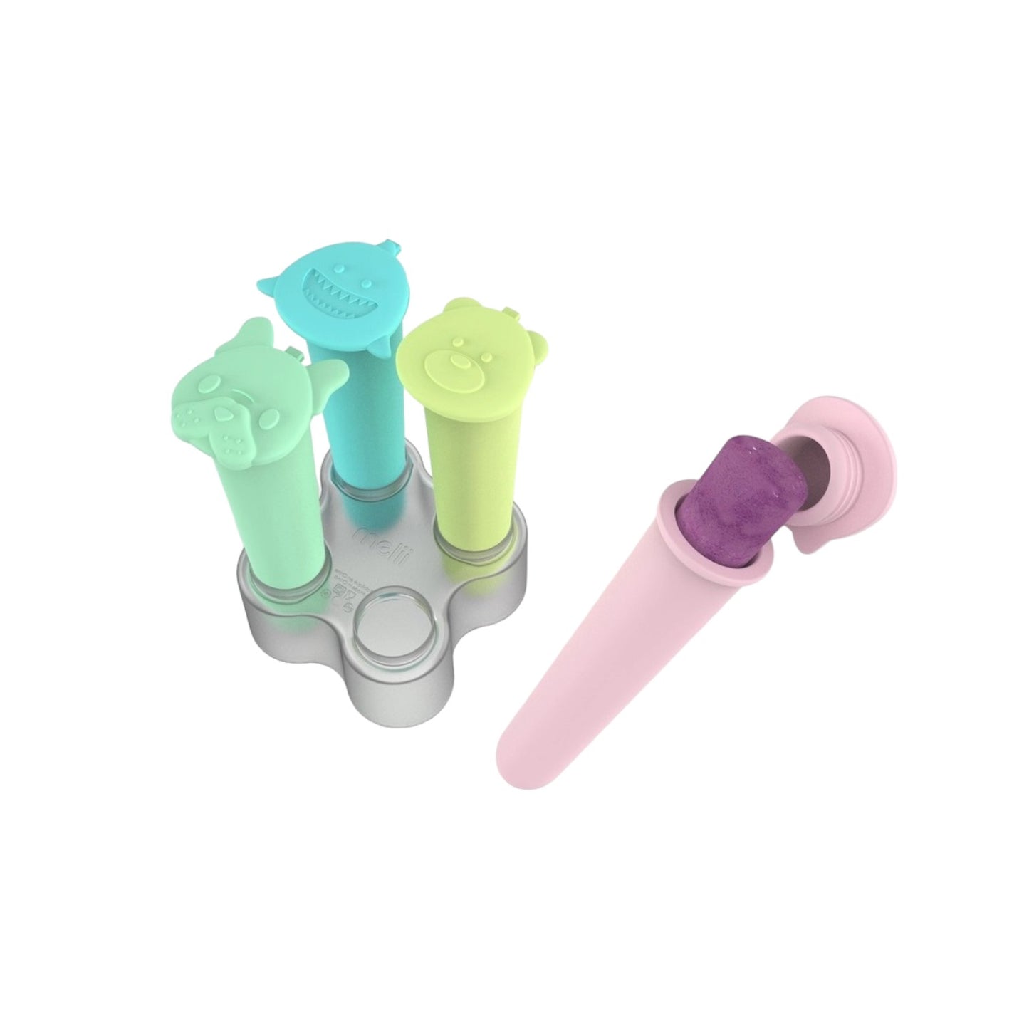 Melii Animal Silicone Push Pops w/ Tray - 4 Pack