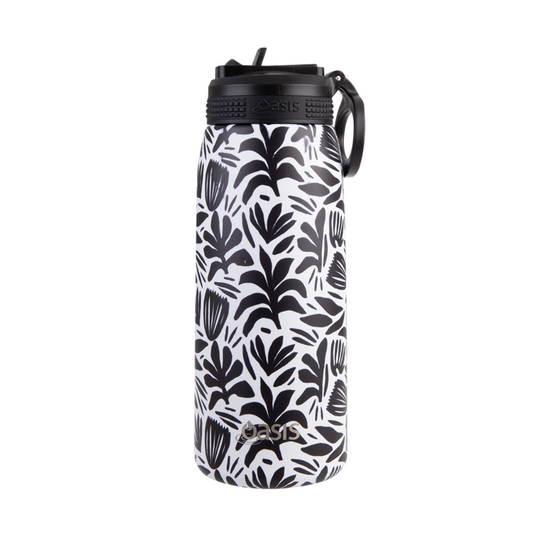 Oasis 780ml Stainless Steel Insulated Challenger Sports Drink Bottle with Straw - Monochrome Blooms