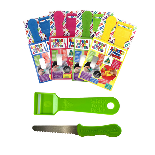 Kiddies Safety Food Kutter Knife & Safety Food Peeler Twin Pack - Assorted Colours