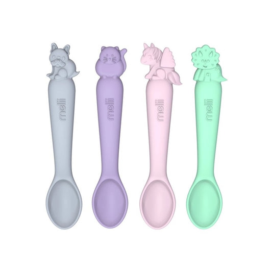 Melii Animal Silicone Spoons 4 Pack - Purple